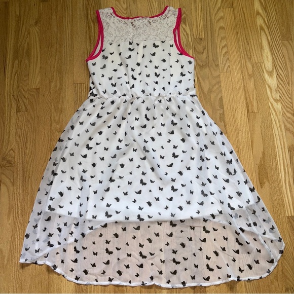 Guess Girls White & Pink Black Butterfly Sleeveless Lined High Low Hem Dress - Picture 8 of 8
